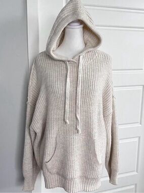 American Eagle Outfitters Chunky Knit Hooded Sweater - Cream